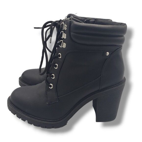 Torrid Lace Up Hiker Bootie Womens‎ 9WW Black Combat Faux Leather - Picture 5 of 9